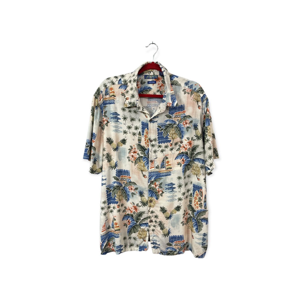 Campia Men's Xxl Button Front Hawaiian Shirt Floral Fish Tropical Short Sleeves
